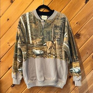 Vintage 90s artisans deer buck native outdoor scene button top crewneck